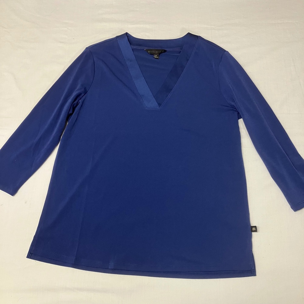 Banana Republic Womens Royal Blue V-Neck 3/4 Sleeve Blouse Top Satin Trim Size S - Picture 6 of 9